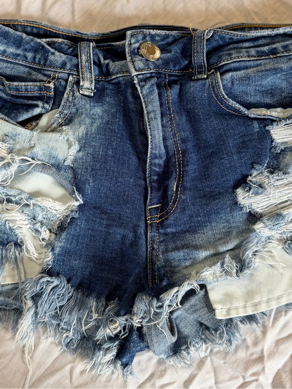 American Eagle High-Rise Distressed Denim Shorts - Blue